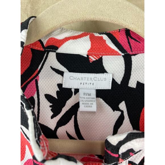 Charter Club Pink Floral Jacket Mandarin Collar Long Sleeve Fitted Size Petite M - Picture 3 of 9